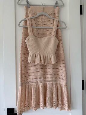 A.L.C. Knit Crop Top & Midi Skirt Two Piece Set – Cream– Size S